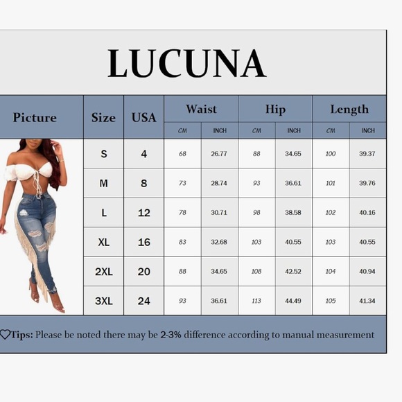 Lucuna Bodycon Jeans Side Tassel Stretch Denim Distressed Jeans women XXXL - Picture 3 of 3